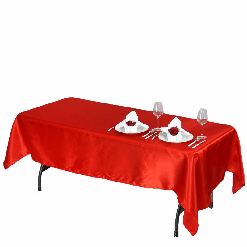 Red Seamless Smooth Satin Rectangular Tablecloth 60″x102″  |   Satin Satin Red