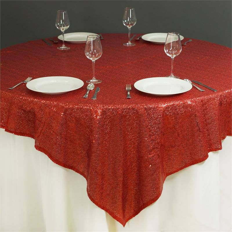 Red Sequin Sparkly Square Table Overlay 72″x72″  |   Sequin Sequin Red