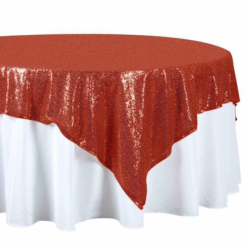 Red Sequin Sparkly Square Table Overlay 72″x72″  |   Sequin Sequin Red