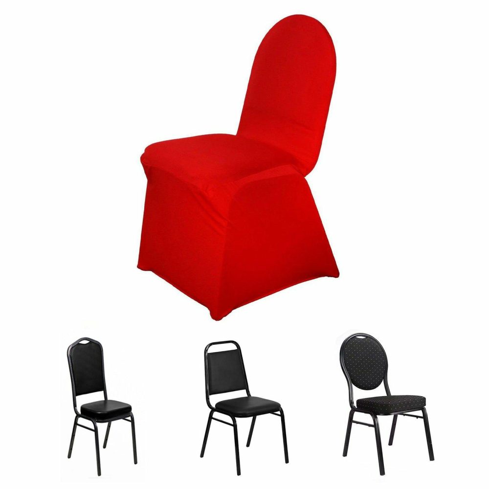 Red Spandex Stretch Fitted Banquet Slip On Chair Cover 160 GSM  |   Spandex Fitted Banquet Chair Covers Red