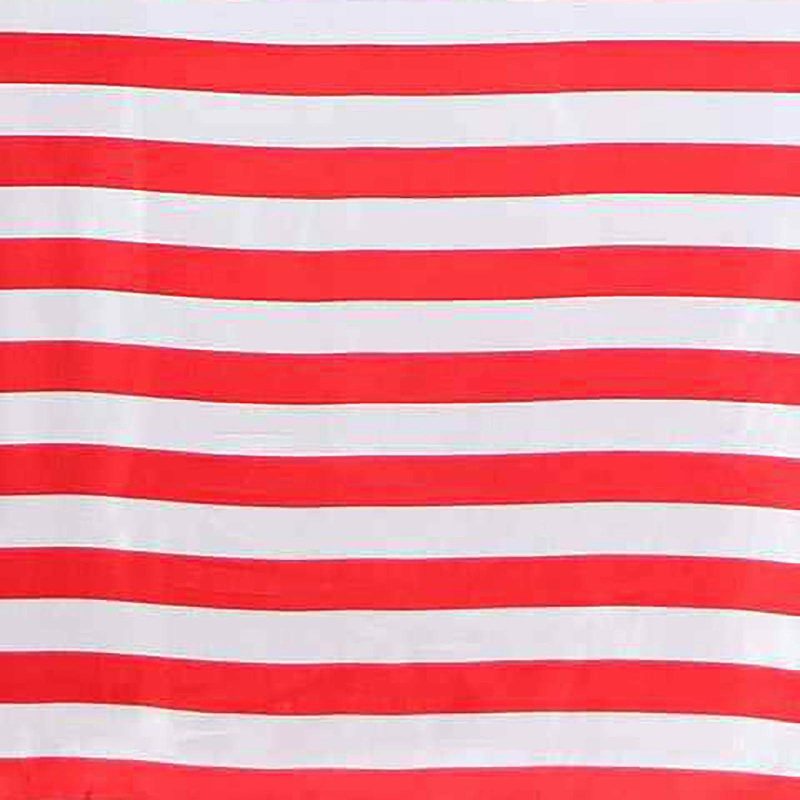 Red / White Seamless Stripe Satin Rectangle Tablecloth 90″x132″ for 6 Foot Table With Floor-Length Drop  |   Satin Satin Red