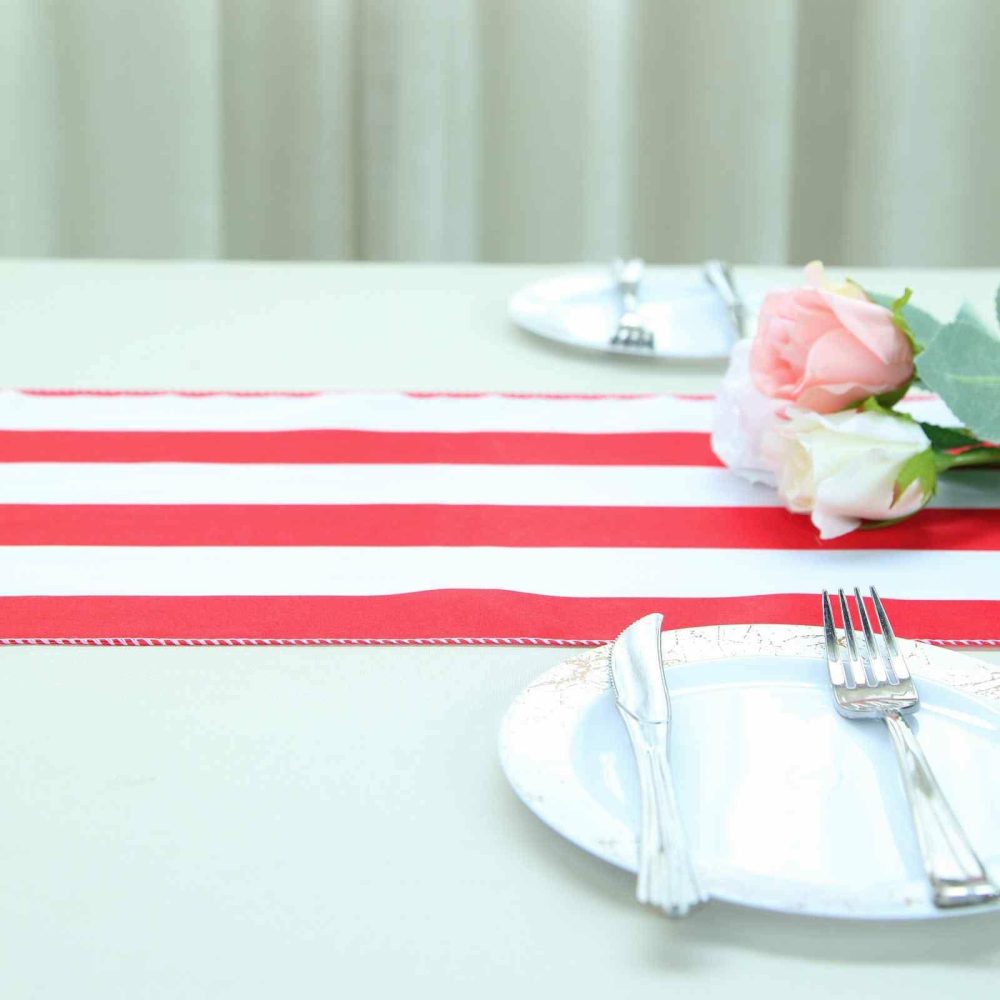 Red / White Stripes Satin Table Runner 12″x108″  |   Satin & Taffeta Satin & Taffeta Red