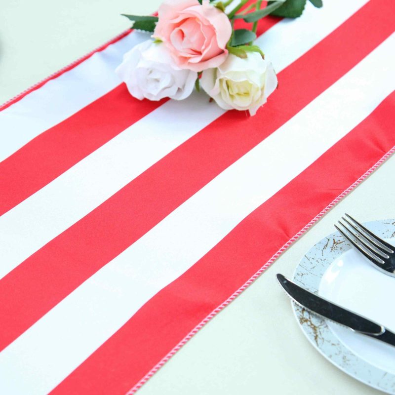 Red / White Stripes Satin Table Runner 12″x108″  |   Satin & Taffeta Satin & Taffeta Red