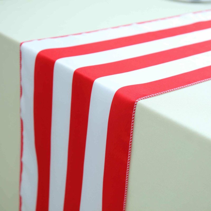 Red / White Stripes Satin Table Runner 12″x108″  |   Satin & Taffeta Satin & Taffeta Red