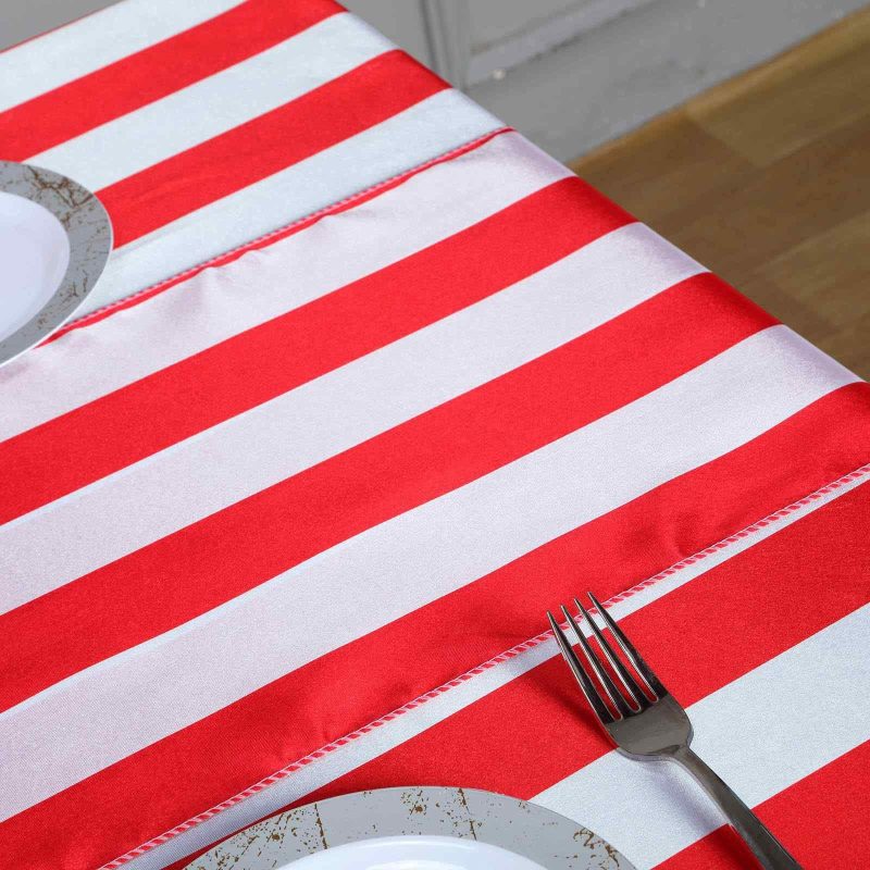 Red / White Stripes Satin Table Runner 12″x108″  |   Satin & Taffeta Satin & Taffeta Red