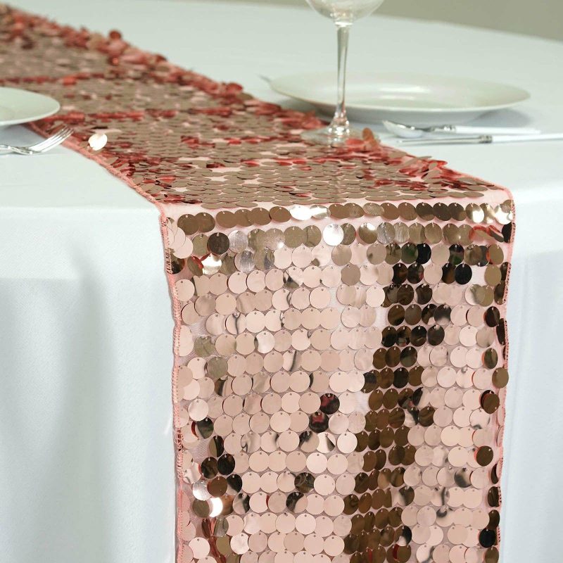 Rose Gold Big Payette Sequin Table Runner 13″x108″  |   Sequin Sequin Rose gold