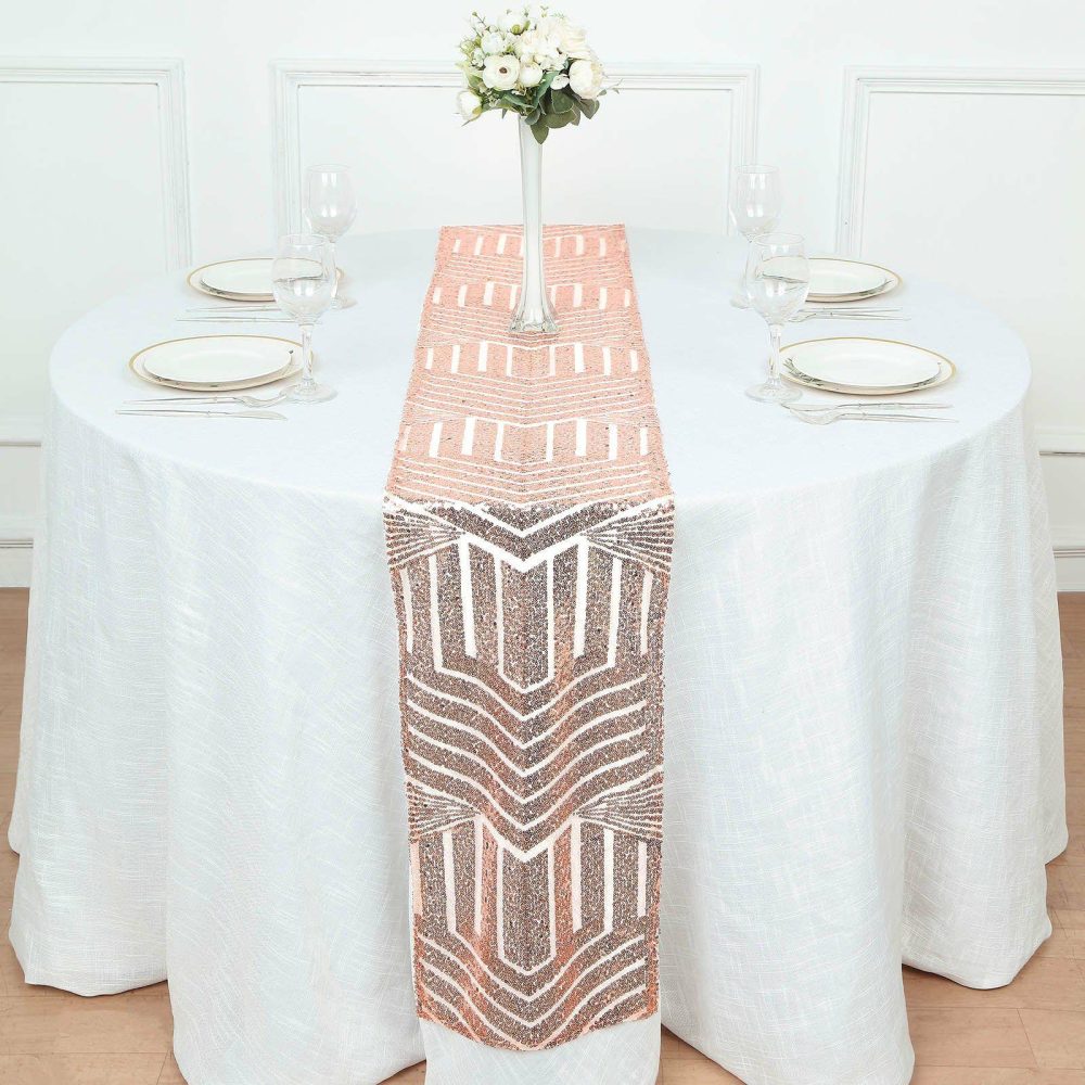 Rose Gold Diamond Glitz Sequin Table Runner 12″x108″  |   Sequin Sequin Blush