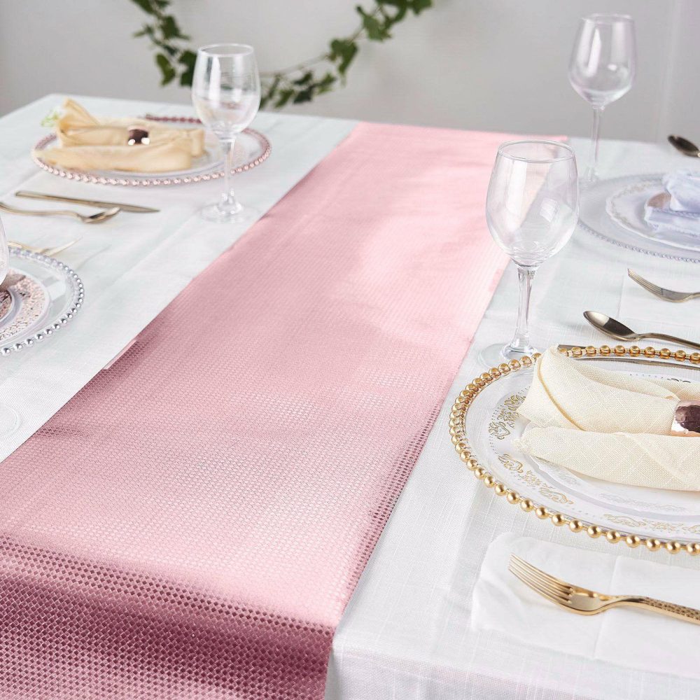 Rose Gold Glamorous Diamond Print Table Runner, Disposable Paper Table Runner 9ft  |   Stylish Stylish Rose gold