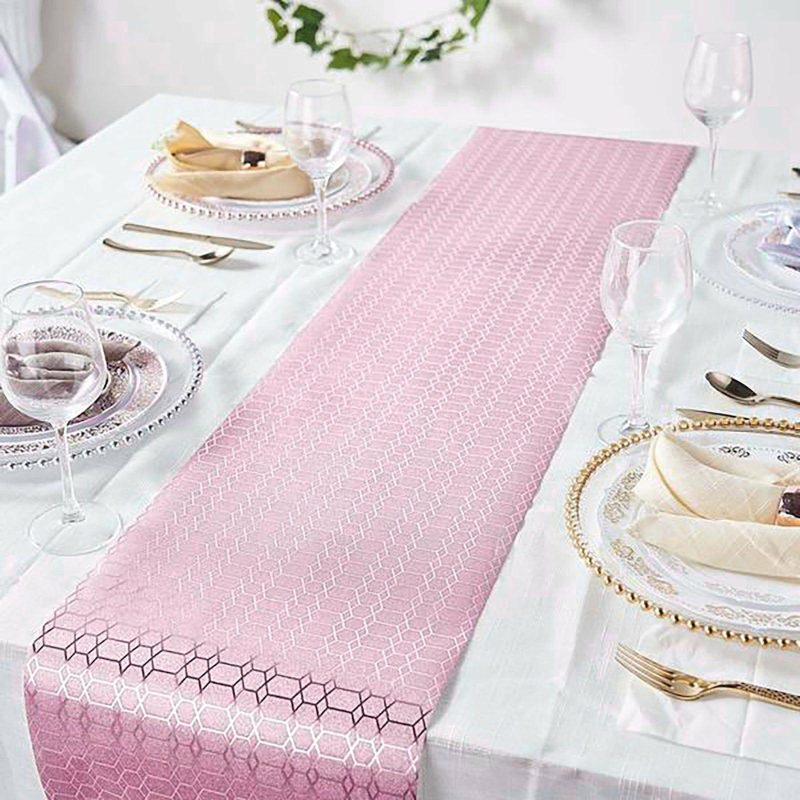 Rose Gold Glamorous Honeycomb Print Table Runner, Disposable Paper Table Runner – Geometric Hexagon Design 9ft  |   Stylish Stylish Rose gold