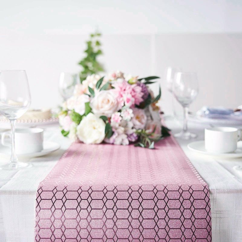 Rose Gold Glamorous Honeycomb Print Table Runner, Disposable Paper Table Runner – Geometric Hexagon Design 9ft  |   Stylish Stylish Rose gold