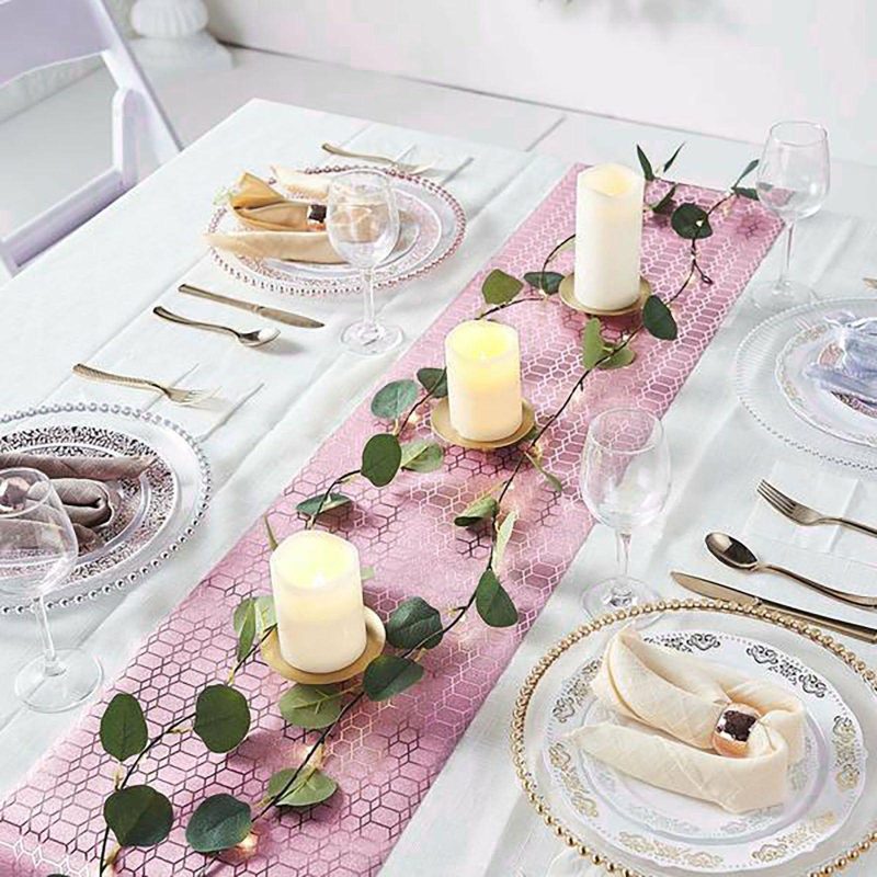 Rose Gold Glamorous Honeycomb Print Table Runner, Disposable Paper Table Runner – Geometric Hexagon Design 9ft  |   Stylish Stylish Rose gold