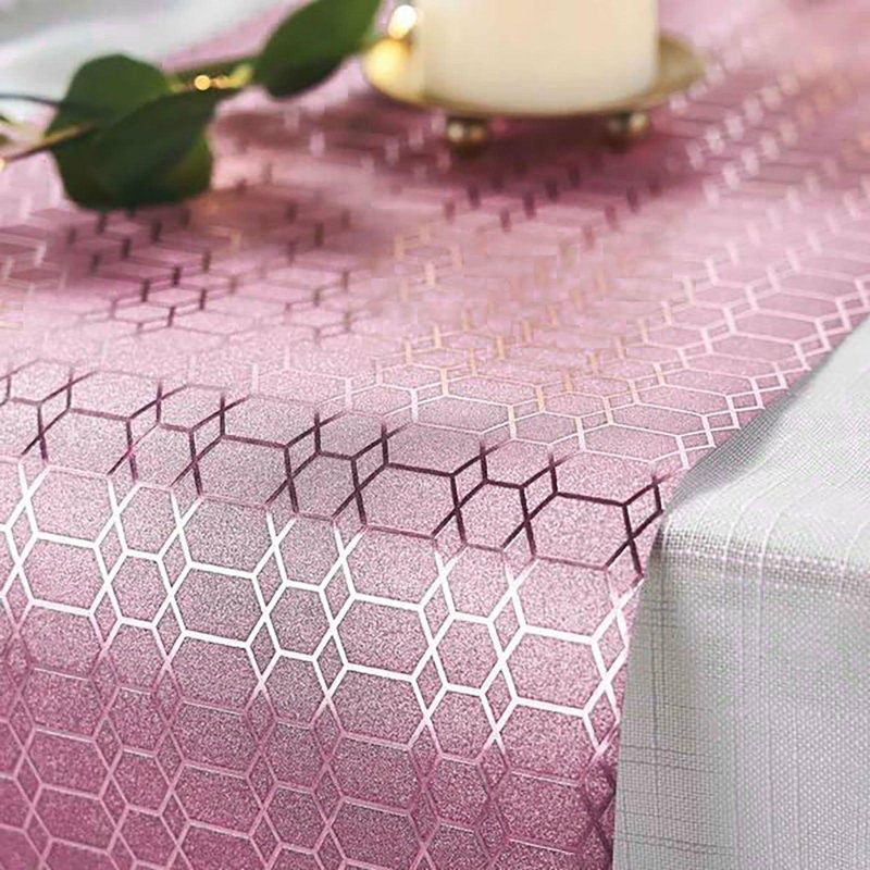 Rose Gold Glamorous Honeycomb Print Table Runner, Disposable Paper Table Runner – Geometric Hexagon Design 9ft  |   Stylish Stylish Rose gold