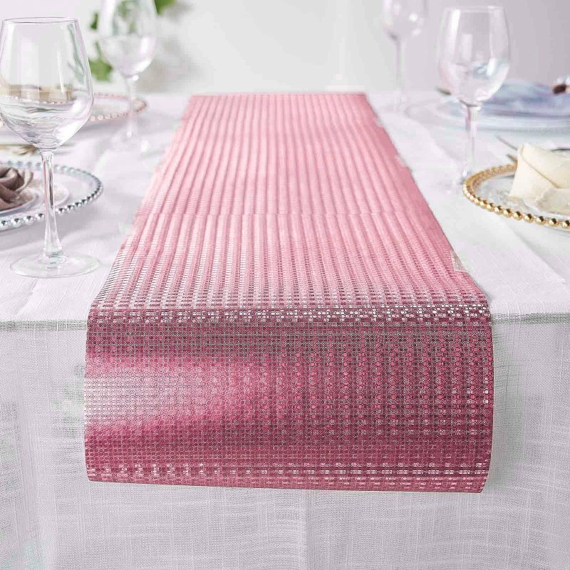 Rose Gold Glamorous Sequin Print Table Runner, Disposable Paper Table Runner 9ft  |   Stylish Stylish Rose gold