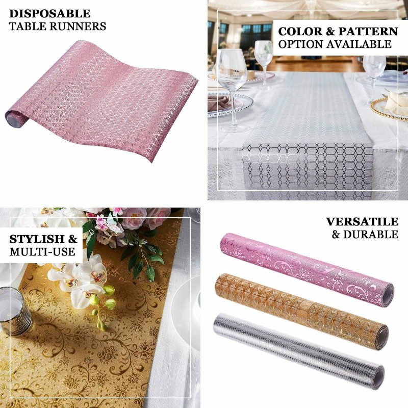 Rose Gold Glamorous Vintage Floral Table Runner, Disposable Paper Table Runner 9ft  |   Stylish Stylish Rose gold