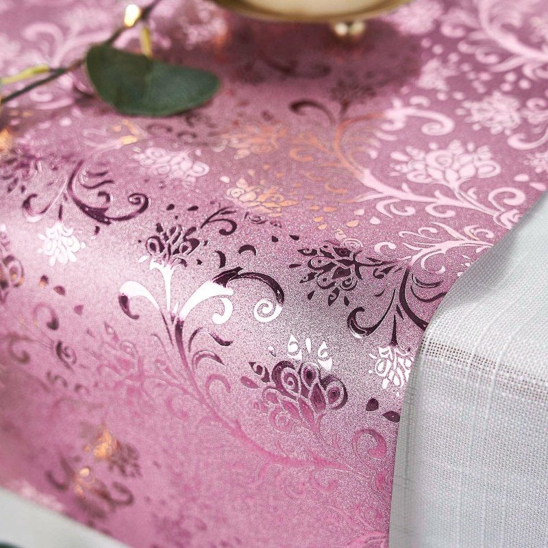 Rose Gold Glamorous Vintage Floral Table Runner, Disposable Paper Table Runner 9ft  |   Stylish Stylish Rose gold