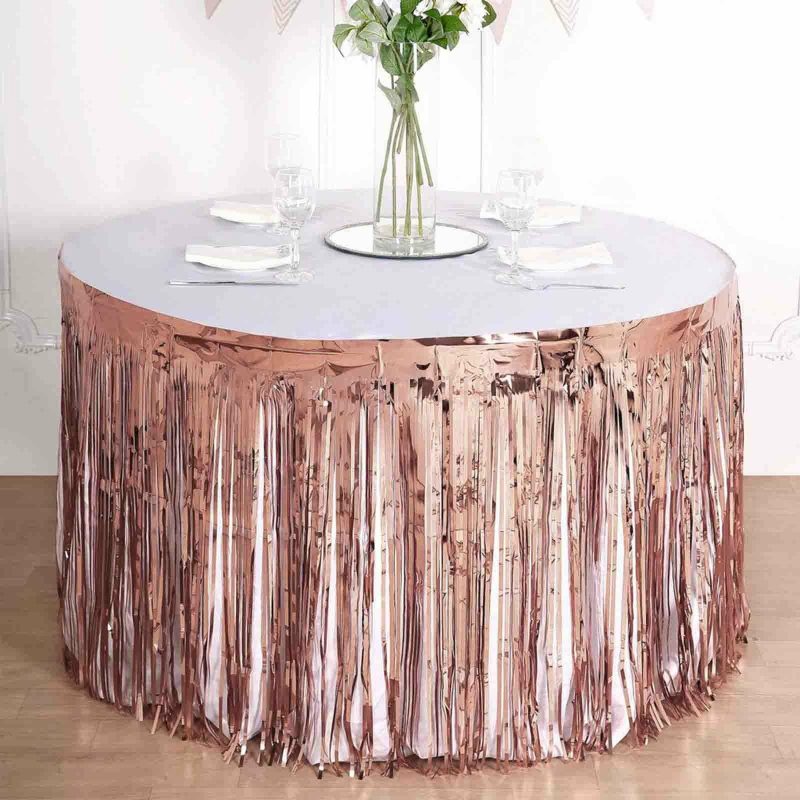 Rose Gold Metallic Foil Fringe Table Skirt, Self Adhesive Tinsel Table Skirt 30″x9ft  |   Disposable Tablecloth Disposable Tablecloth Disposable Tablecloth