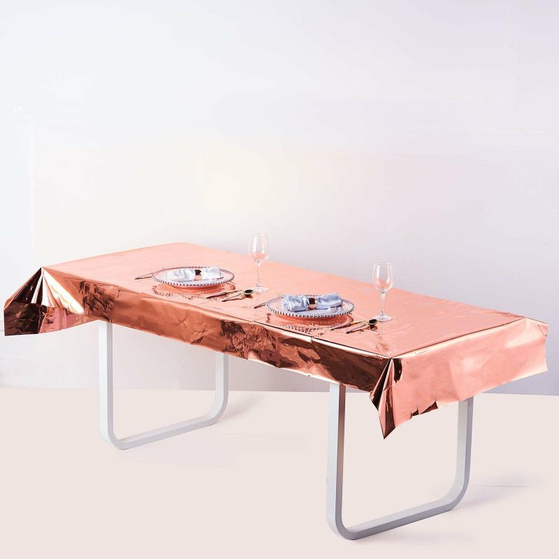 Rose Gold Metallic Foil Rectangle Tablecloth, Disposable Table Cover 40″x90″  |   Disposable Tablecloth Disposable Tablecloth Disposable Tablecloth