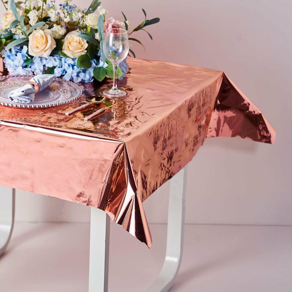 Rose Gold Metallic Foil Square Tablecloth, Disposable Table Cover 50″x50″  |   Disposable Tablecloth Disposable Tablecloth Disposable Tablecloth