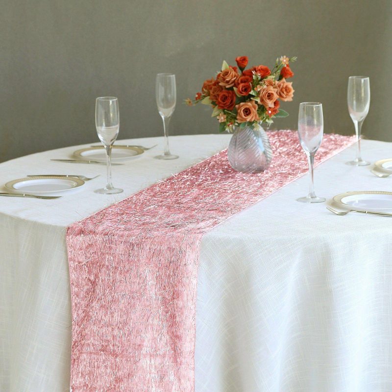 Rose Gold Metallic Fringe Shag Tinsel Table Runner, Shimmery Polyester Table Runner 12″x108″  |   Stylish Stylish Rose gold