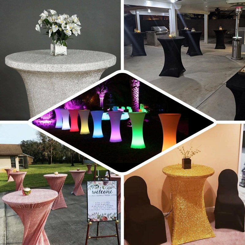 Rose Gold Metallic Shiny Glittered Spandex Cocktail Table Cover  |   Spandex & Fitted Spandex & Fitted Rose gold