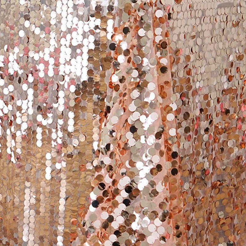 Rose Gold Seamless Big Payette Sequin Rectangle Tablecloth 90″x132″ for 6 Foot Table With Floor-Length Drop  |   Sequin Sequin Rose gold