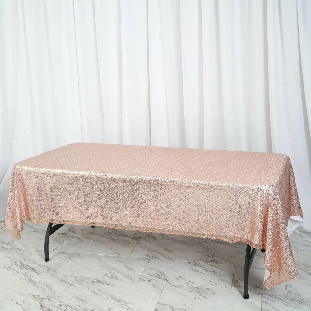 Rose Gold Seamless Premium Sequin Rectangle Tablecloth 60″x102″  |   Sequin Sequin Rose gold