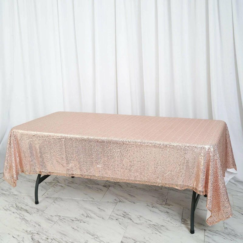 Rose Gold Seamless Premium Sequin Rectangle Tablecloth 60″x102″  |   Sequin Sequin Rose gold