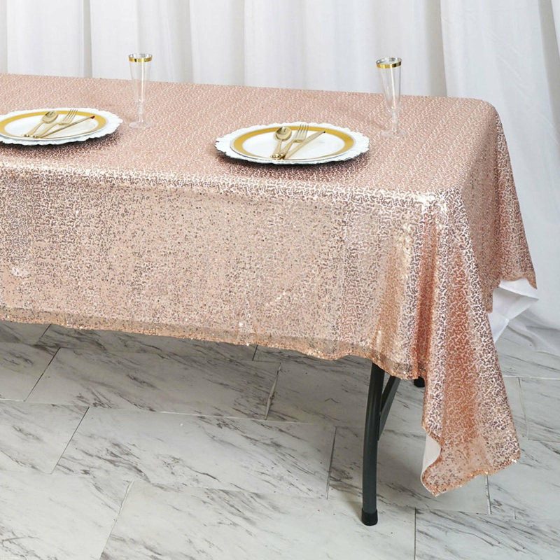 Rose Gold Seamless Premium Sequin Rectangle Tablecloth 60″x102″  |   Sequin Sequin Rose gold