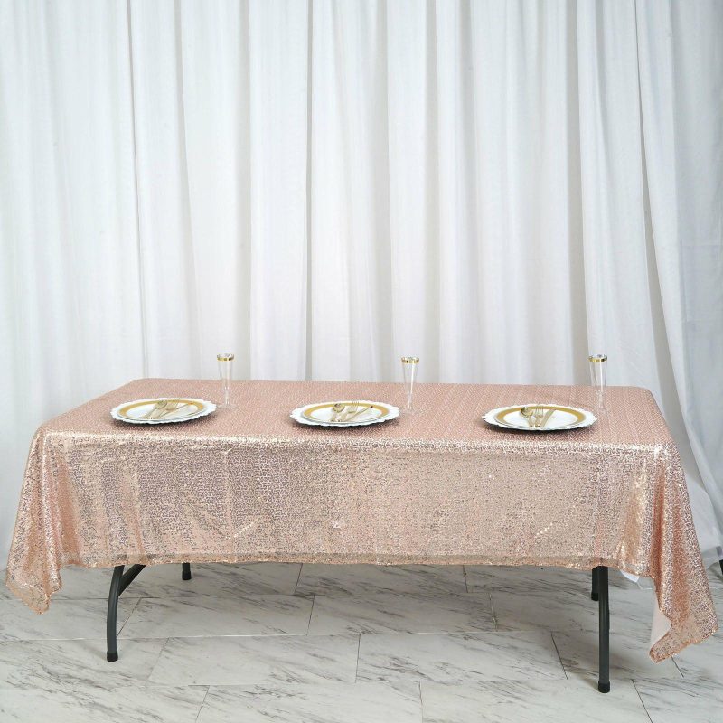 Rose Gold Seamless Premium Sequin Rectangle Tablecloth 60″x102″  |   Sequin Sequin Rose gold