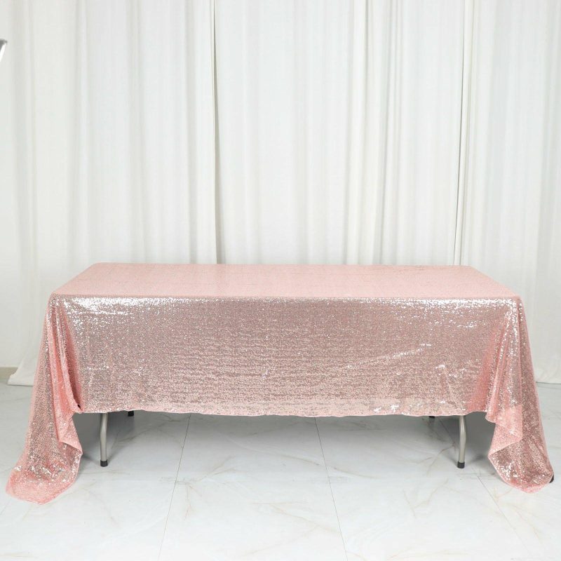 Rose Gold Seamless Premium Sequin Rectangle Tablecloth 60″x126″  |   Sequin Sequin Rose gold