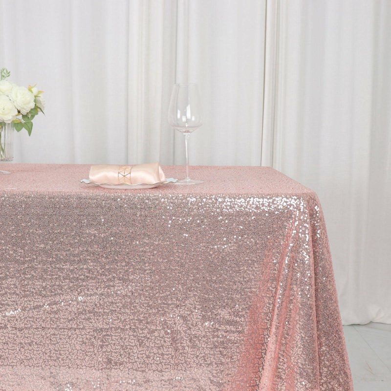 Rose Gold Seamless Premium Sequin Rectangle Tablecloth 60″x126″  |   Sequin Sequin Rose gold