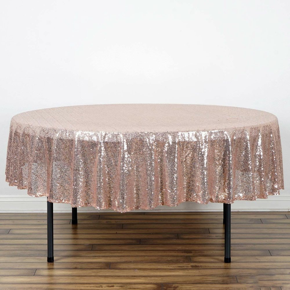 Rose Gold Seamless Premium Sequin Round Tablecloth 90″  |   Sequin Sequin Rose gold