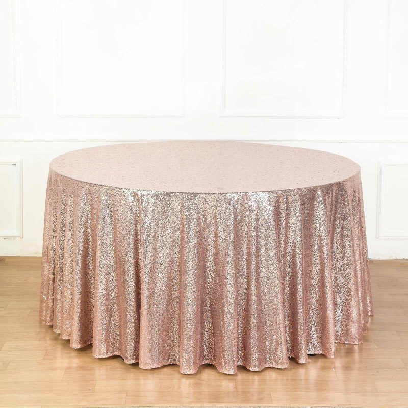 Rose Gold Seamless Premium Sequin Round Tablecloth, Sparkly Tablecloth 132″  |   Sequin Sequin Rose gold