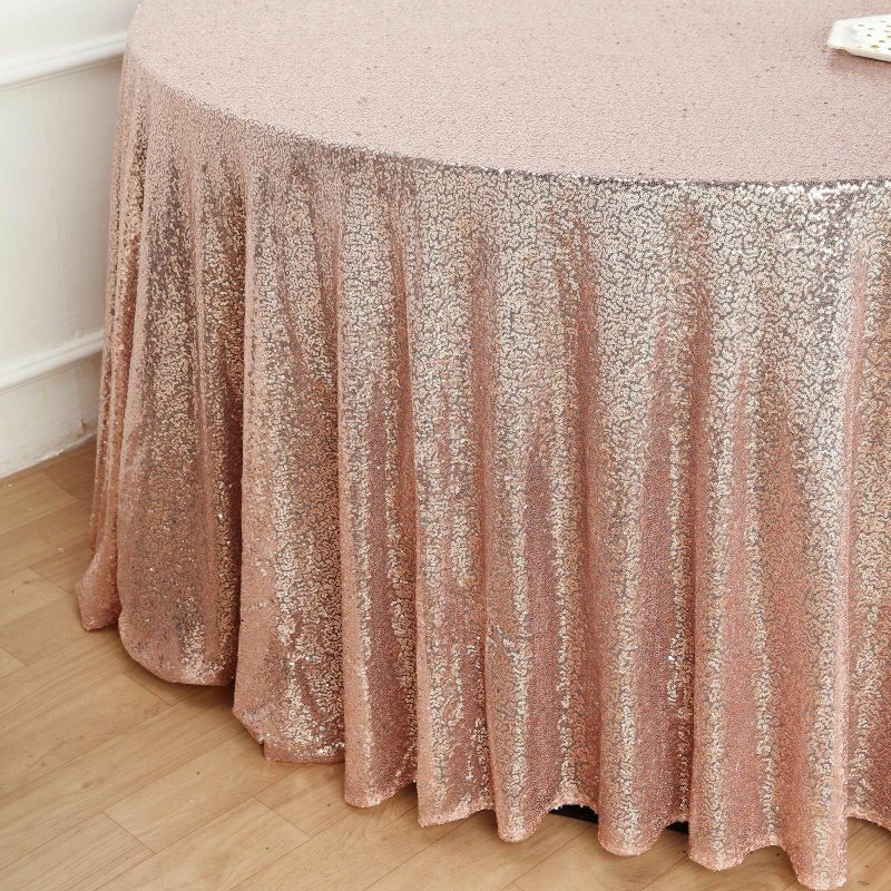 Rose Gold Seamless Premium Sequin Round Tablecloth, Sparkly Tablecloth 132″  |   Sequin Sequin Rose gold