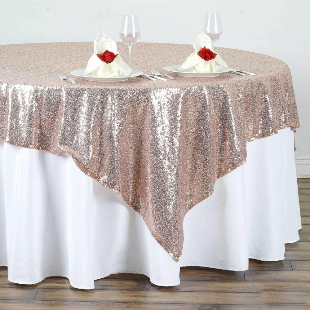 Rose Gold Sequin Sparkly Square Table Overlay 72″x72″  |   Sequin Sequin Rose gold