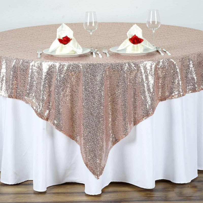 Rose Gold Sequin Sparkly Square Table Overlay 72″x72″  |   Sequin Sequin Rose gold