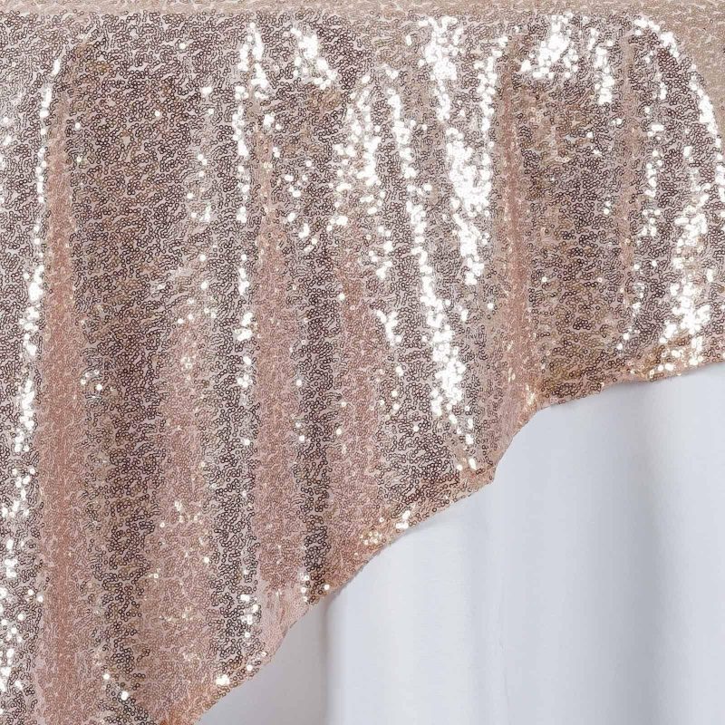 Rose Gold Sequin Sparkly Square Table Overlay 72″x72″  |   Sequin Sequin Rose gold