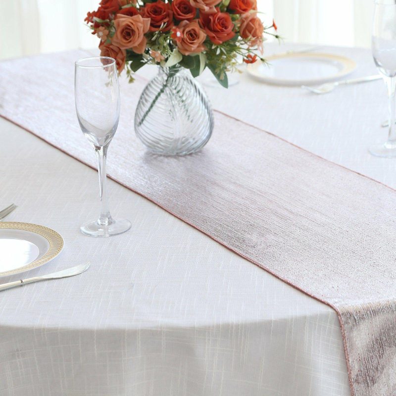 Rose Gold Shimmer Sequin Dots Polyester Table Runner, Wrinkle Free Sparkle Glitter Table Runner 12″x108″  |   Stylish Stylish Rose gold