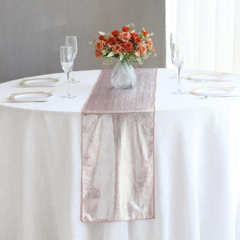 Rose Gold Shimmer Sequin Dots Polyester Table Runner, Wrinkle Free Sparkle Glitter Table Runner 12″x108″  |   Stylish Stylish Rose gold