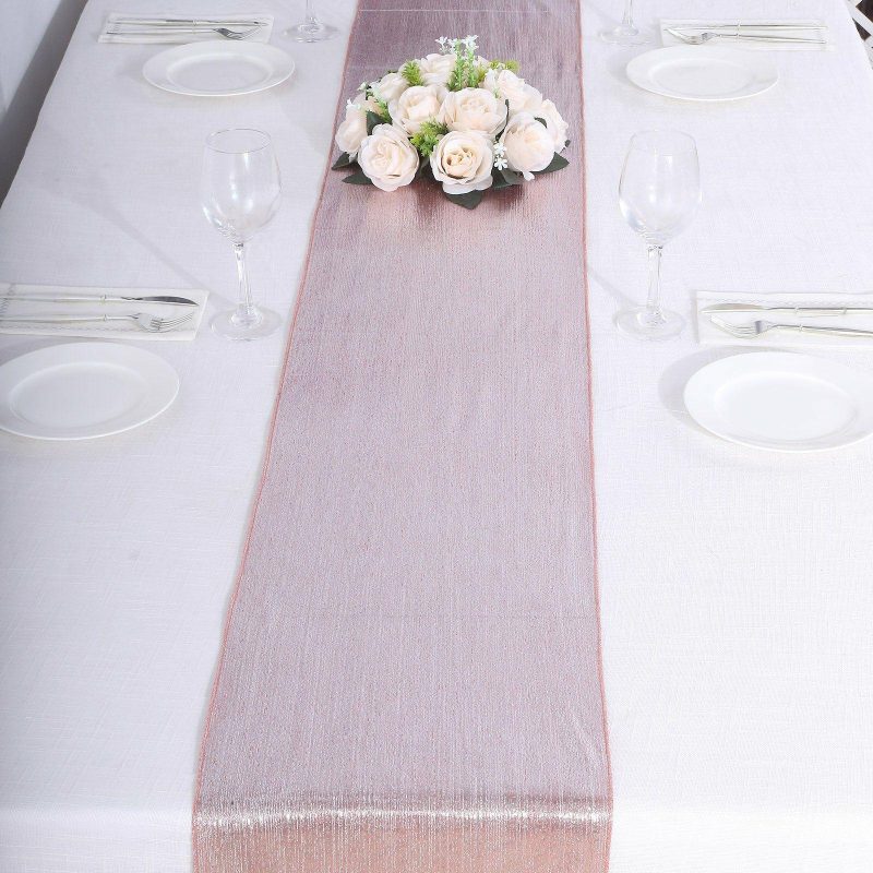 Rose Gold Shimmer Sequin Dots Polyester Table Runner, Wrinkle Free Sparkle Glitter Table Runner 12″x108″  |   Stylish Stylish Rose gold