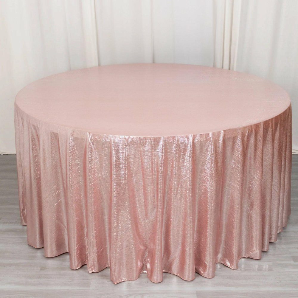 Rose Gold Shimmer Sequin Dots Polyester Tablecloth, Wrinkle Free Sparkle Glitter Tablecover 120″ for 5 Foot Table With Floor-Length Drop  |   Sparkly Shimmer Sparkly Shimmer Rose gold