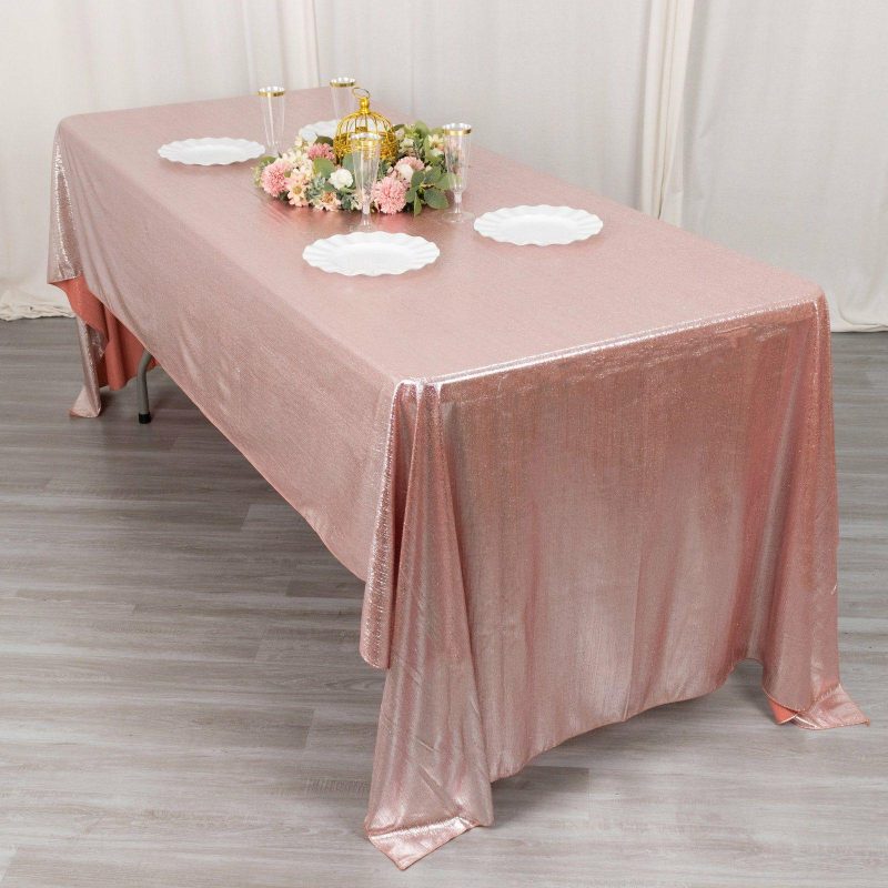 Rose Gold Shimmer Sequin Dots Polyester Tablecloth, Wrinkle Free Sparkle Glitter Tablecover 60″x126″  |   Polyester Polyester Polyester