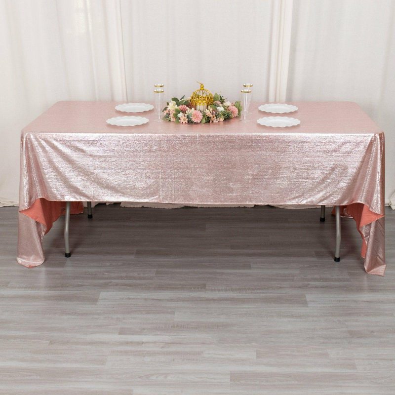 Rose Gold Shimmer Sequin Dots Polyester Tablecloth, Wrinkle Free Sparkle Glitter Tablecover 60″x126″  |   Polyester Polyester Polyester