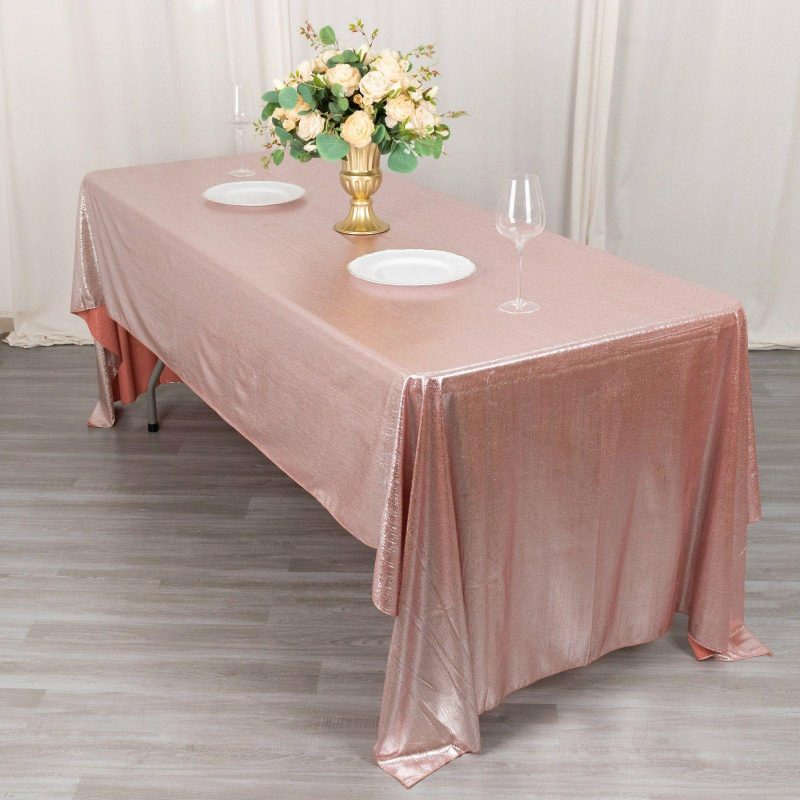 Rose Gold Shimmer Sequin Dots Polyester Tablecloth, Wrinkle Free Sparkle Glitter Tablecover 60″x126″  |   Polyester Polyester Polyester