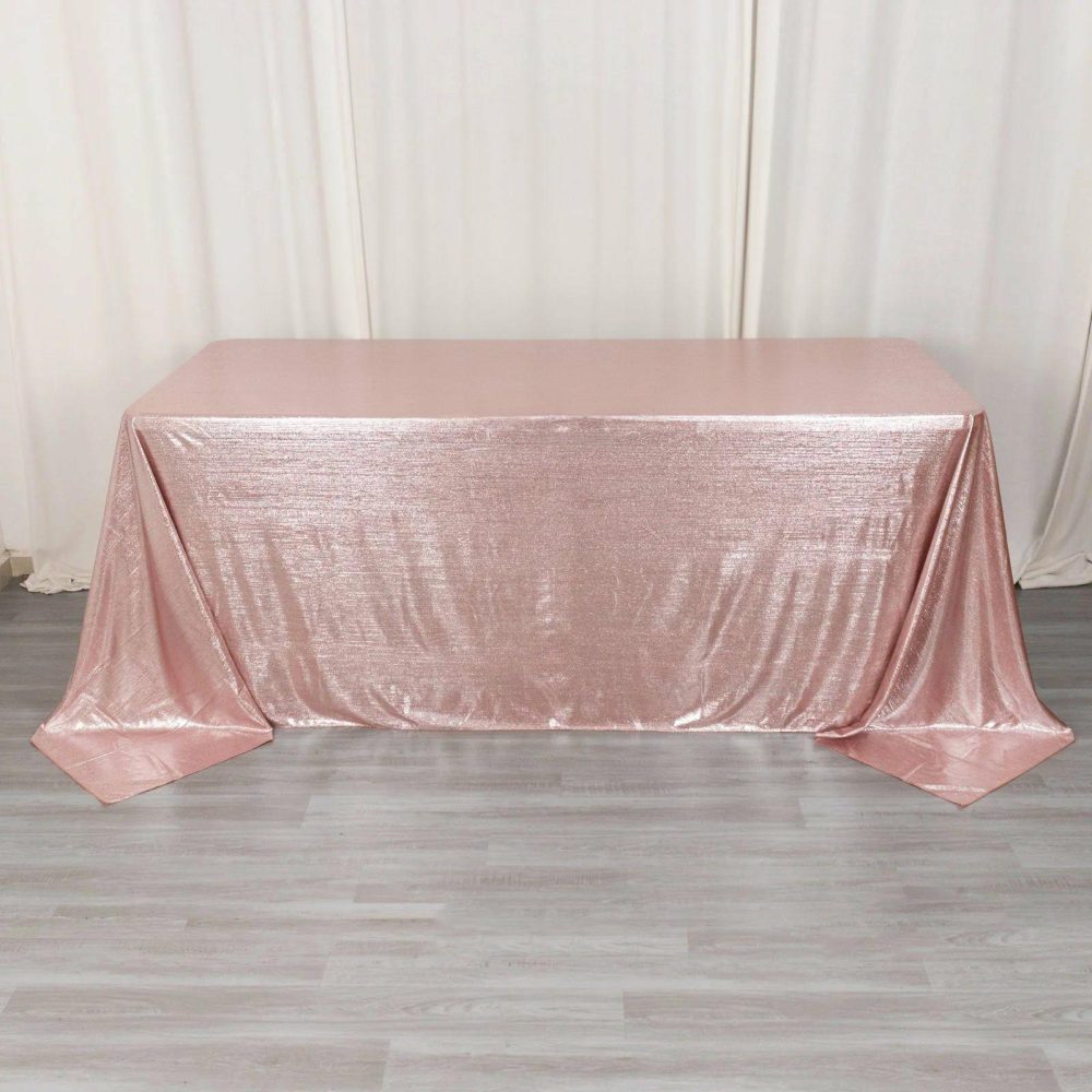 Rose Gold Shimmer Sequin Dots Polyester Tablecloth, Wrinkle Free Sparkle Glitter Tablecover 90″x132″ for 6 Foot Table With Floor-Length Drop  |   Polyester Polyester Polyester