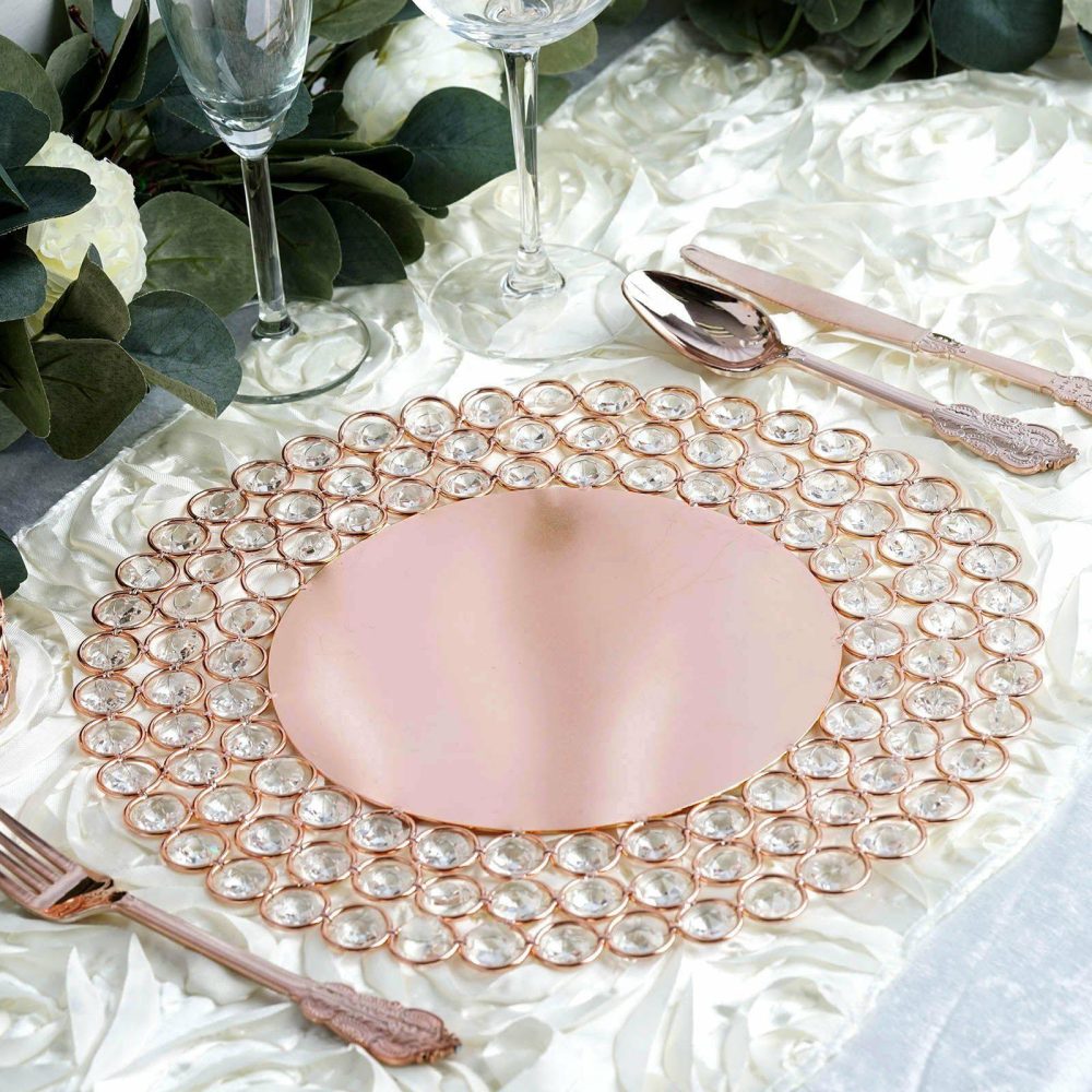 Rose Gold Wired Metal Acrylic Crystal Beaded Charger Plate 14″  |   Glass & Mirror Charger Plate Charger Plates Glass & Mirror Charger Plate