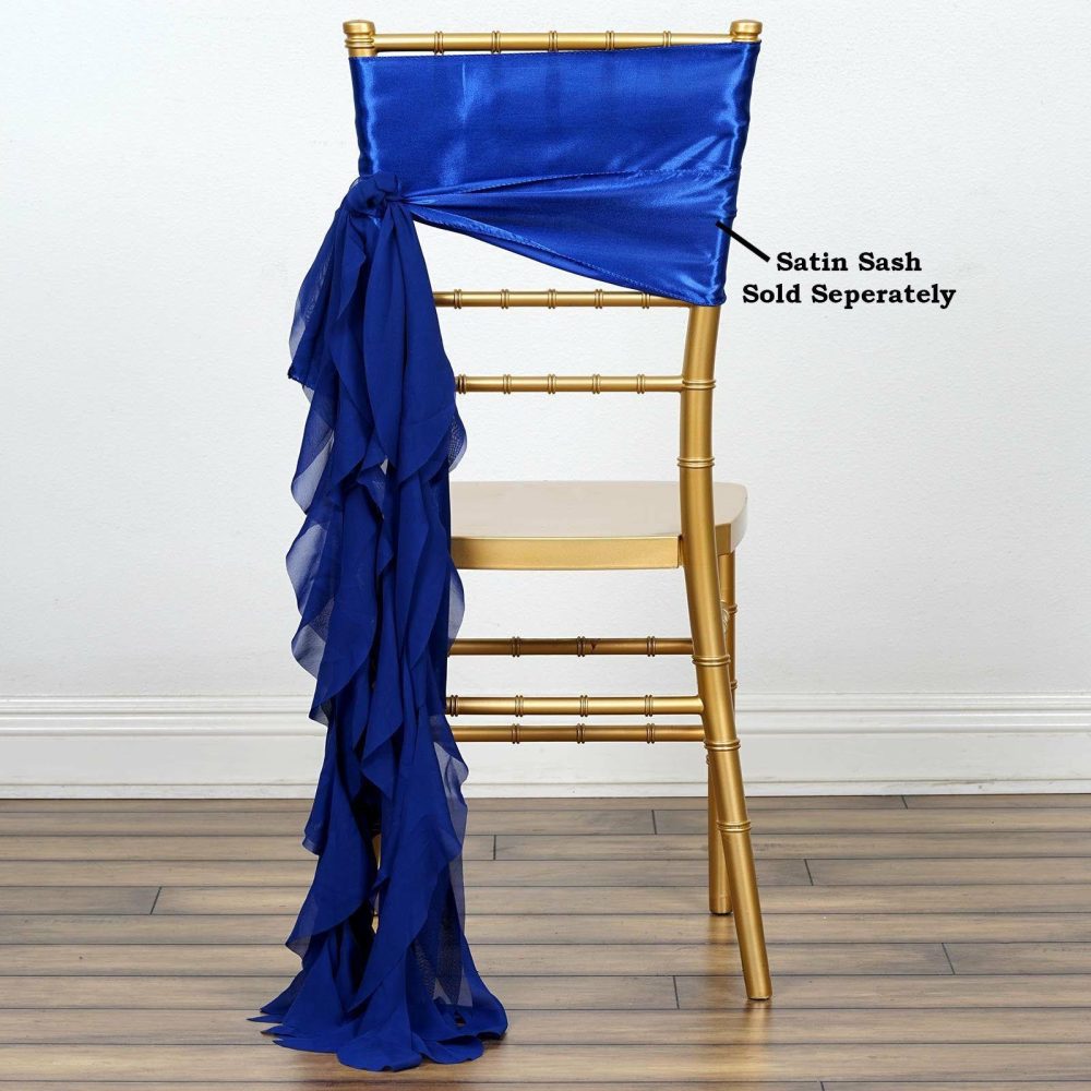 Royal Blue Chiffon Curly Chair Sash  |   Organza & Chiffon Chair Sashes Organza & Chiffon