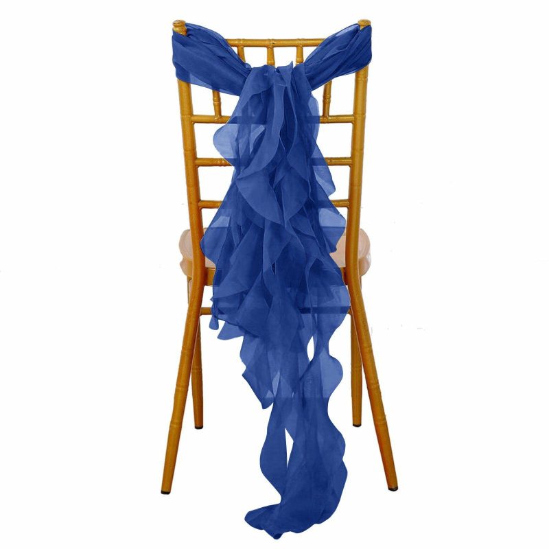 Royal Blue Chiffon Curly Chair Sash  |   Organza & Chiffon Chair Sashes Organza & Chiffon