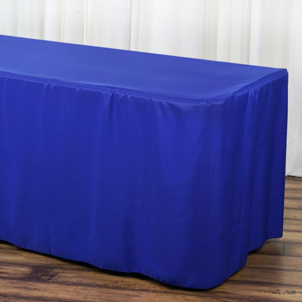 Royal Blue Fitted Polyester Rectangle Tablecloth 6ft Table Cover For 72″x30″ Tables  |   Spandex & Fitted Spandex & Fitted Royal blue