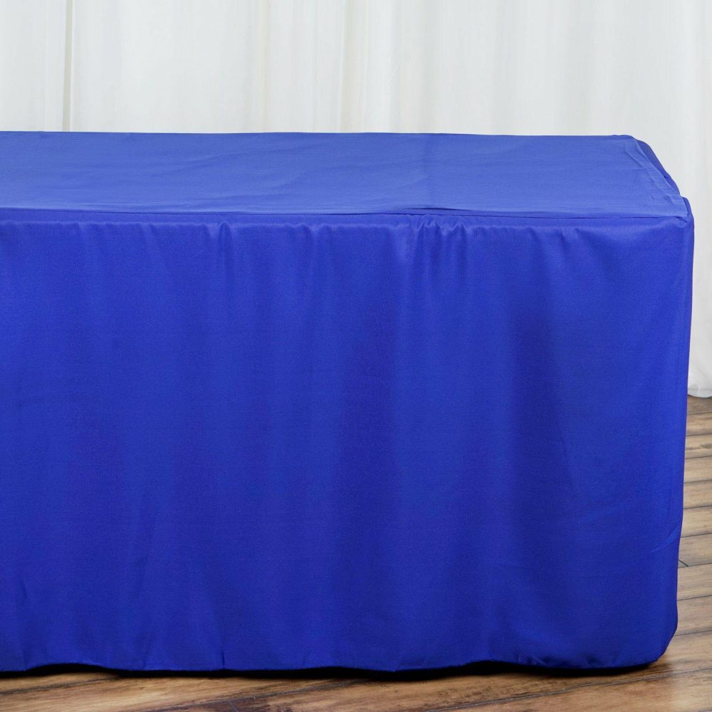 Royal Blue Fitted Polyester Rectangle Tablecloth 8ft Table Cover For 96″x30″ Tables  |   Spandex & Fitted Spandex & Fitted Royal blue